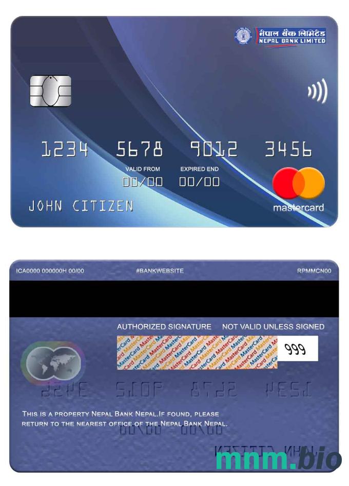 Nepal Bank Nepal przykład karty mastercard w formacie PSD